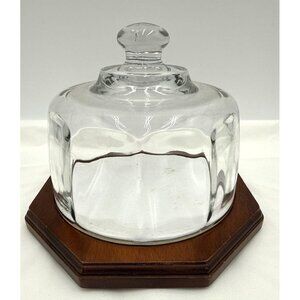 Glass Dome Wooden Base Display Stand 5.5" Width Octagonal Design Cheese Display
